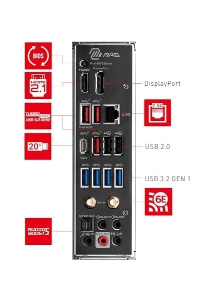Mag B650 Tomahawk Wıfı Am5 Ddr5 6600MHZ(OC) HDMI Dp M.2 Usb3.2 2.5g Lan Wıfı 6e Atx Anakart