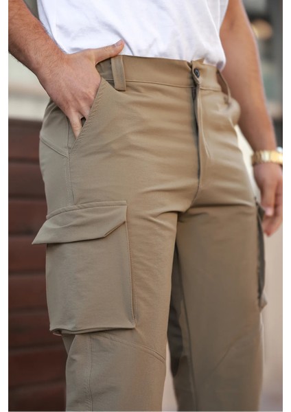 Erkek Kargo Cepli Dikiş Detaylı Kahve Taktik Paraşüt Pantolon