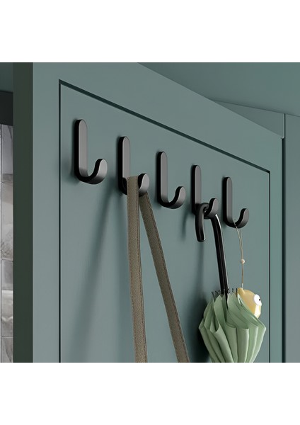 Metal Siyah 3m Yapışkanlı Askılık 5 Adet Kapı Arkası Bornoz Askılığı Mutfak Askı Banyo Askılık