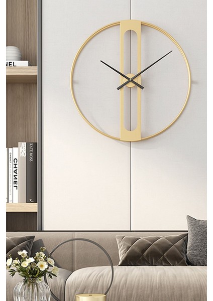60X60 cm Altın Renkli Metal Duvar Saati, Büyük Boy Şık Tasarım