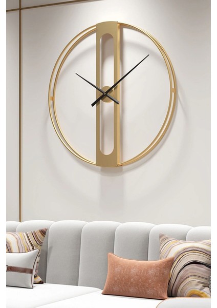 60X60 cm Altın Renkli Metal Duvar Saati, Büyük Boy Şık Tasarım