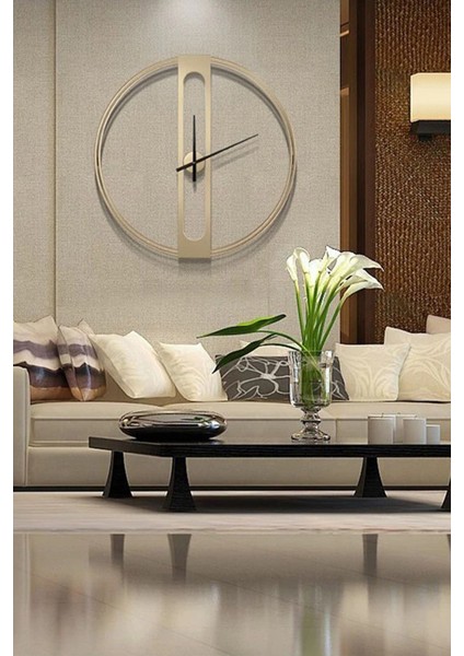 60X60 cm Altın Renkli Metal Duvar Saati, Büyük Boy Şık Tasarım