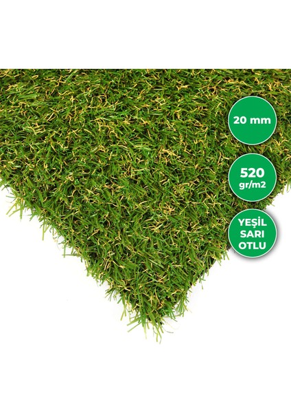 Suni Yapay Çim Halı Serisi - 20MM - Yeşil - En 2.5 Metre - Yüksek Çim Hissi