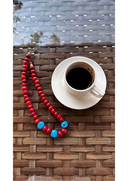 Kırmızı Bodrum Üç Nazarlı Boncuk Kolye fiyatları