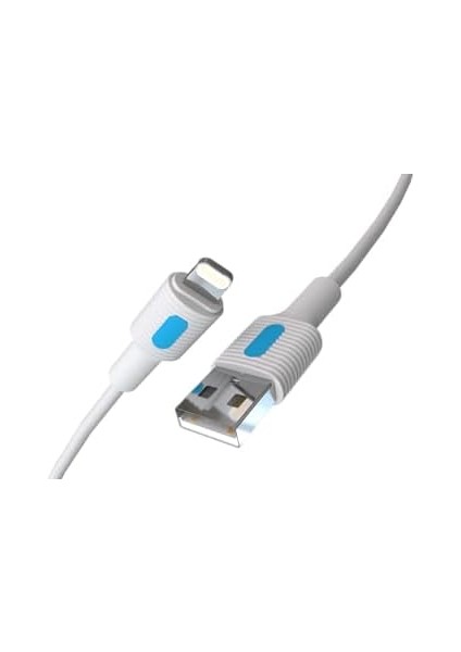 Coral iPhone Uyumlu USB A-Lightning Şarj Kablosu, Beyaz Kablo, Mavi/beyaz Uçlar (150 Cm)