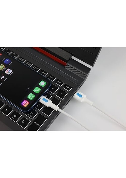 Coral iPhone Uyumlu USB A-Lightning Şarj Kablosu, Beyaz Kablo, Mavi/beyaz Uçlar (150 Cm)