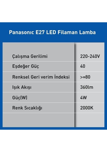 E27 Fil Lamba 4W 360LM 2000K Gold