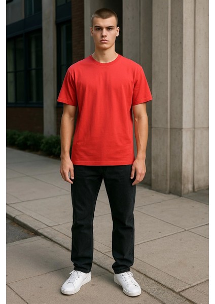 Regular Kalıp Kadın - Erkek Unisex Basic Tişört Kırmızı fırsatları