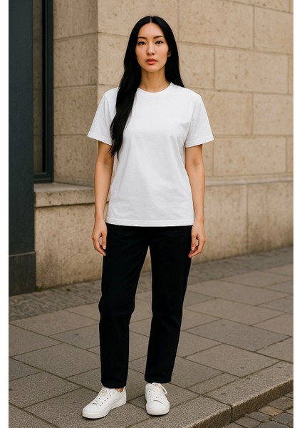 Regular Kalıp Kadın - Erkek Unisex Basic Tişört Beyaz