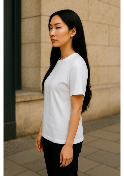 Regular Kalıp Kadın - Erkek Unisex Basic Tişört Beyaz modelleri