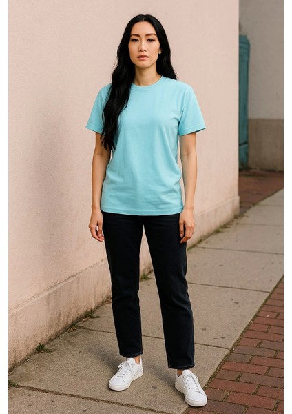 Regular Kalıp Kadın - Erkek Unisex Basic Tişört Turkuaz