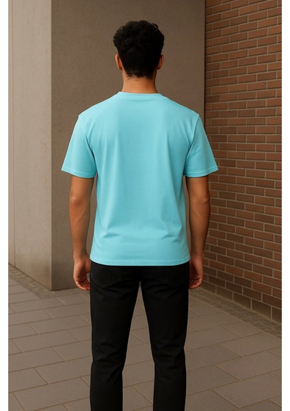 Regular Kalıp Kadın - Erkek Unisex Basic Tişört Turkuaz modelleri