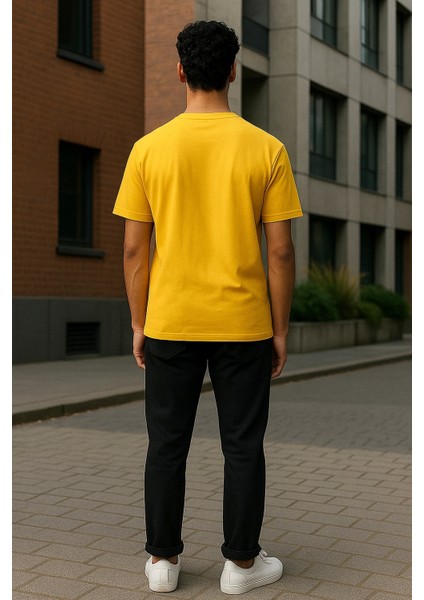 Regular Kalıp Kadın - Erkek Unisex Basic Tişört Sarı fırsatları
