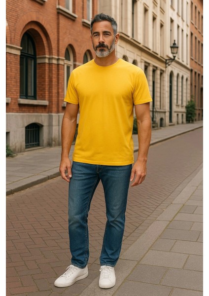 Regular Kalıp Kadın - Erkek Unisex Basic Tişört Sarı indirimleri