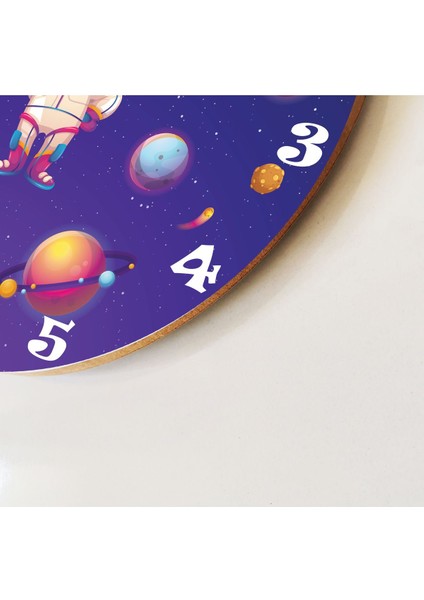 Lacivert Uzay Astronot Çocuk Odası Ahşap Duvar Saati Sessiz ve Şık Tasarım modelleri