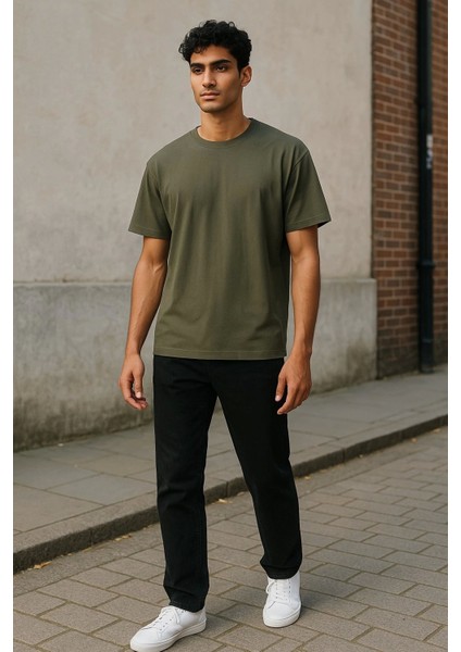 Regular Kalıp Kadın - Erkek Unisex Basic Tişört Haki