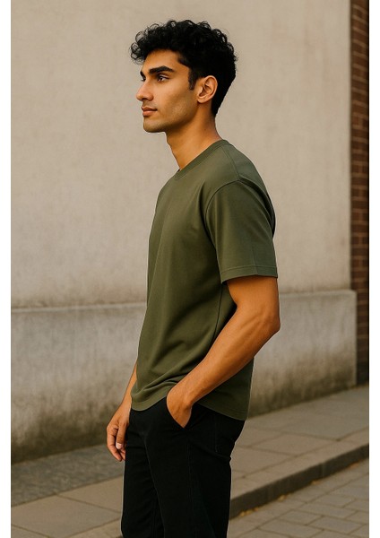 Regular Kalıp Kadın - Erkek Unisex Basic Tişört Haki fiyatları