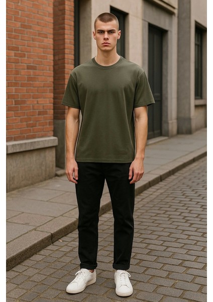 Regular Kalıp Kadın - Erkek Unisex Basic Tişört Haki fırsatları