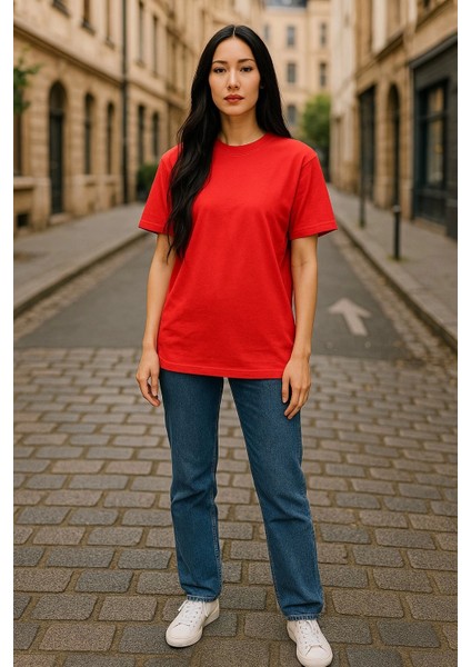 Regular Kalıp Kadın - Erkek Unisex Basic Tişört Kırmızı