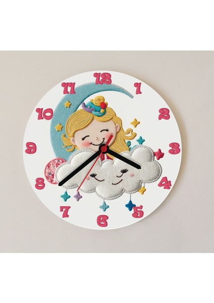 Beyaz Ahşap Kız Çocuk Duvar Saati, Şık ve Sessiz Tasarım
