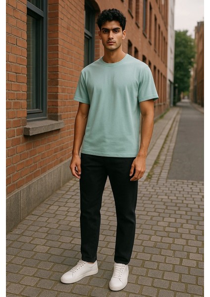Regular Kalıp Kadın - Erkek Unisex Basic Tişört Su Yeşili