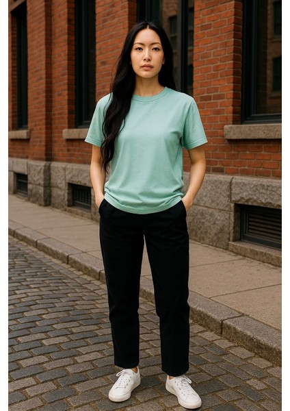 Regular Kalıp Kadın - Erkek Unisex Basic Tişört Su Yeşili fiyatları