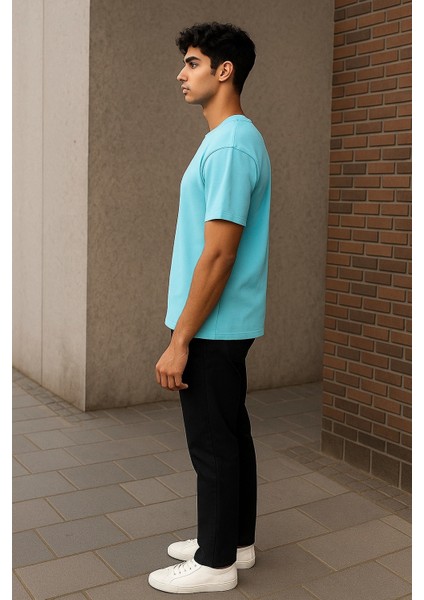 Regular Kalıp Kadın - Erkek Unisex Basic Tişört Turkuaz fırsatları