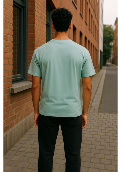 Regular Kalıp Kadın - Erkek Unisex Basic Tişört Su Yeşili modelleri