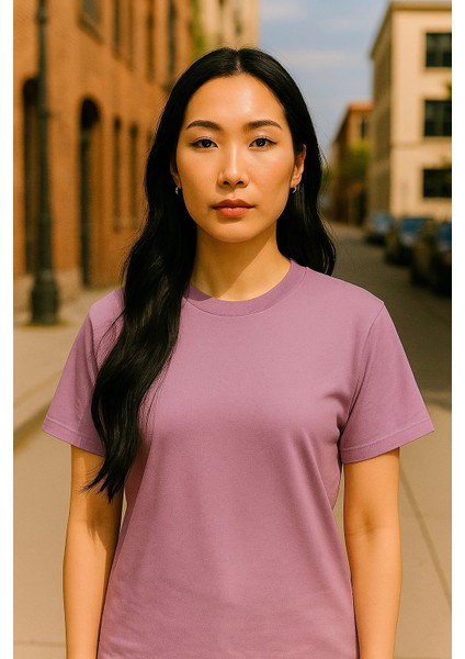 Regular Kalıp Kadın - Erkek Unisex Basic Tişört Pembe