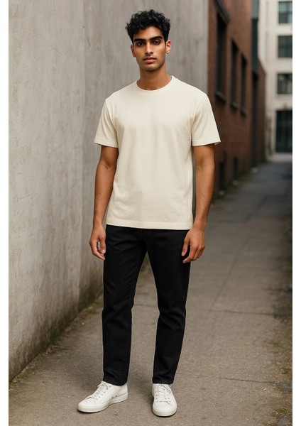 Regular Kalıp Kadın - Erkek Unisex Basic Tişört Ekru