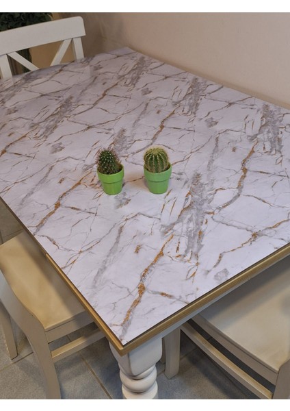 Kalın Pvc Masa Koruyucu – 1.2 mm Mika Örtü, 80 cm En, Mermer Desen