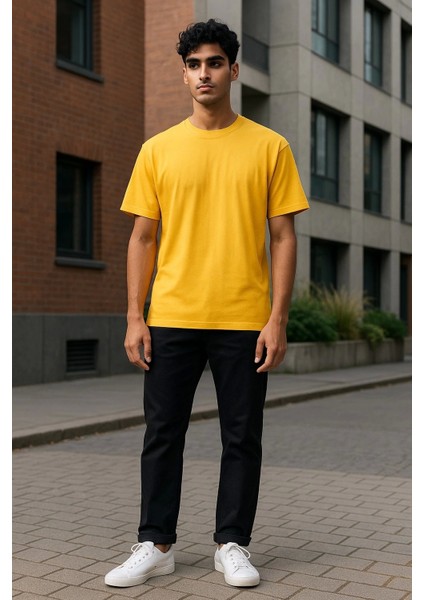 Regular Kalıp Kadın - Erkek Unisex Basic Tişört Sarı