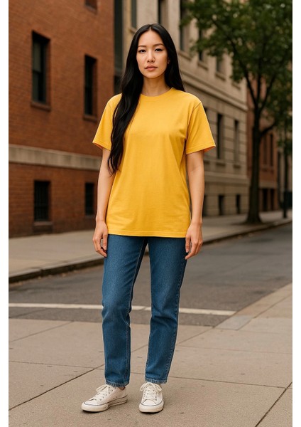 Regular Kalıp Kadın - Erkek Unisex Basic Tişört Sarı fiyatları