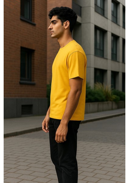 Regular Kalıp Kadın - Erkek Unisex Basic Tişört Sarı modelleri