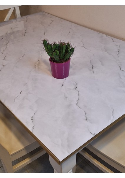 Kalın Pvc Masa Koruyucu – 1.2 mm Mika Örtü, 80 cm En, Mermer Desen