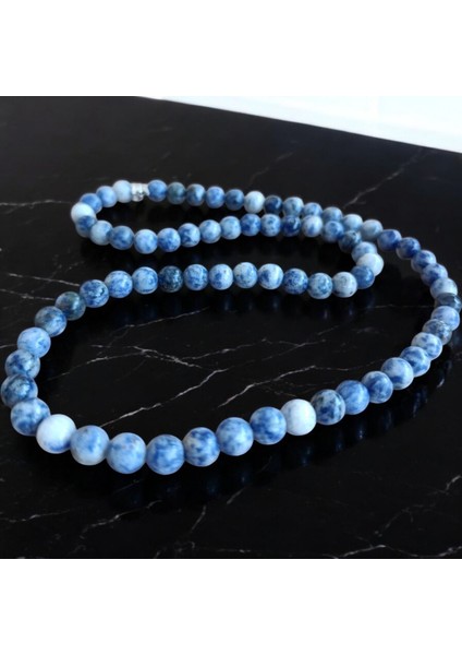 Sodalit Doğal Taş Kolye - 8 mm Sade Kolye - Doğal Taş Kolye - Bohem Kolye 8 mm - Doğal Taş Kolye