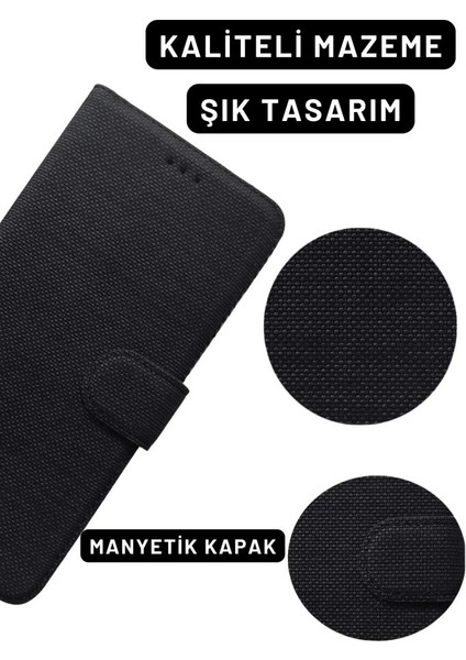 Samsung Galaxy Note 4 SM-N910 Uyumlu Kart ve Para Bölmeli Standlı Cüzdanlı Kılıf - Siyah