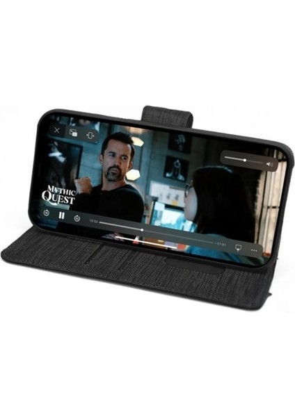 Xiaomi Redmi 12C Uyumlu Kart ve Para Bölmeli Standlı Cüzdanlı Kılıf - Siyah