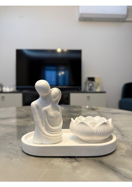Taş Tozu Biblo Lotus Mumluk Dekoratif Set