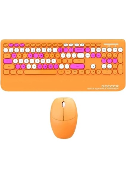 Geezer Kablosuz Klavye Mouse Set - 106 Tuşlu Ingilizce Q, Notebook Laptop Uyumlu, Ev ve Ofis Için Bilek Destekli, USB Dongle ile Bağlantı G100 (Turuncu)
