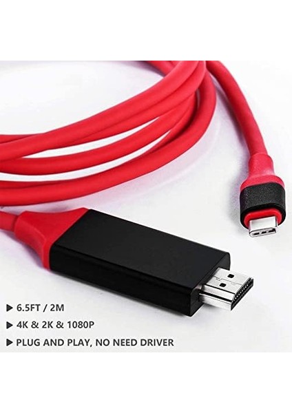 USB C - HDMI Kablosu 1,8 M 4k, Usb-C HDMI Adaptörü MacBook Pro, iPad Air, Chromebook, Surface Book, Galaxy S20 S22 ve Daha Fazlası Için HDMI Usbc Konnektörü