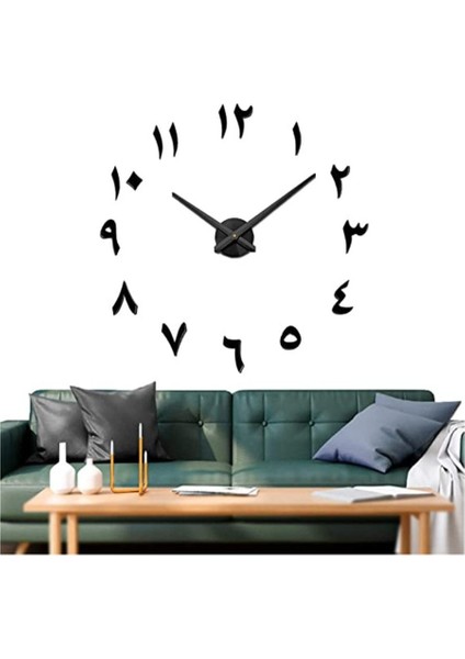 3D Siyah Arapça Rakamlı Özel Tasarım Duvar Saati