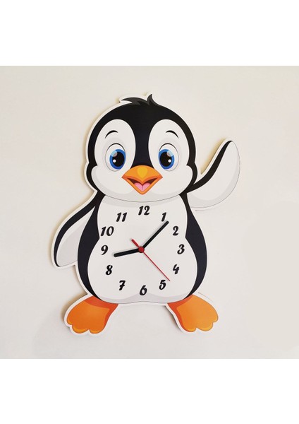 Sevimli Ahşap Penguen Çocuk Odası Sessiz Duvar Saati, Beyaz