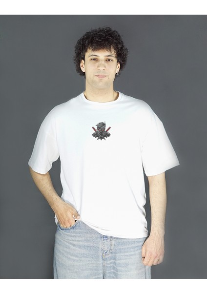 Swiftshadow | Beyaz Renk | Baskılı Erkek T-shirt | Oversize fırsatları