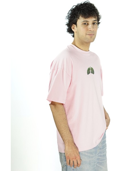 Sylvanea | Pembe Renk | Baskılı Erkek T-shirt | Oversize modelleri