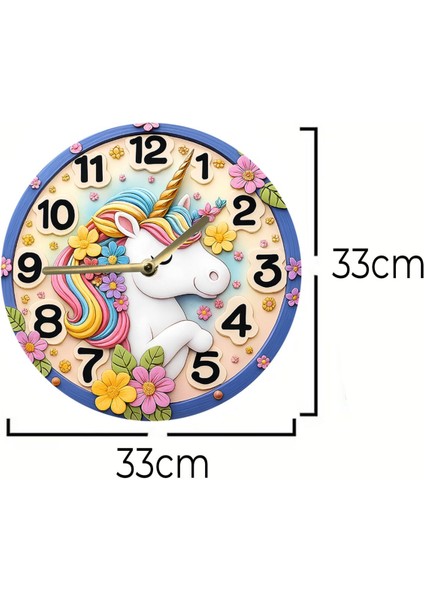 Sessiz Yuvarlak Ahşap Duvar Saati, 3D ve 2d Tasarım, Çocuk Odası Dekoru