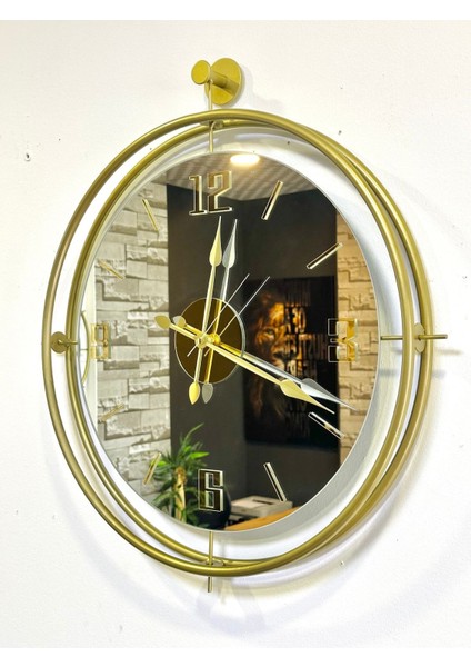 Altın Rengi Aynalı Duvar Saati, Şık ve Modern Tasarım, 48 Cm. fırsatları