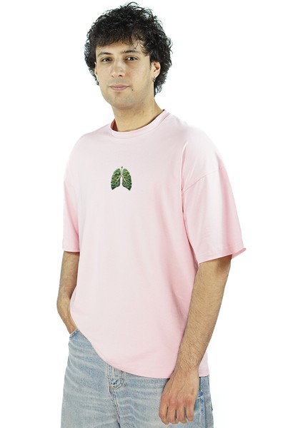 Sylvanea | Pembe Renk | Baskılı Erkek T-shirt | Oversize fırsatları