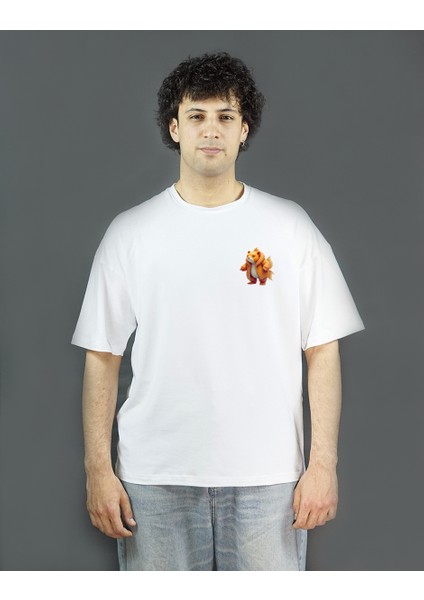 Luxfin | Beyaz Renk | Baskılı Erkek T-shirt | Oversize fiyatları
