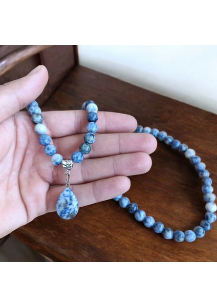 Sodalit Doğal Taş Kolye - Damla Kolye - 8 mm Sade Kolye - Doğal Taş Kolye Bohem Kolye 8 mm Doğal Taş Kolye fiyatları
